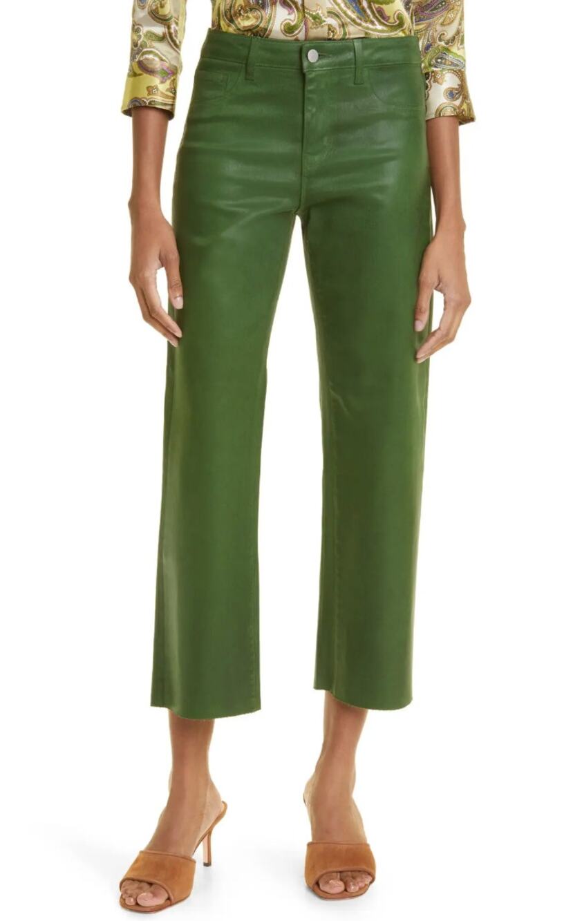 L'AGENCE Wanda High-Waist Crop Wide-Leg Coated Jeans – Pine Green NWT